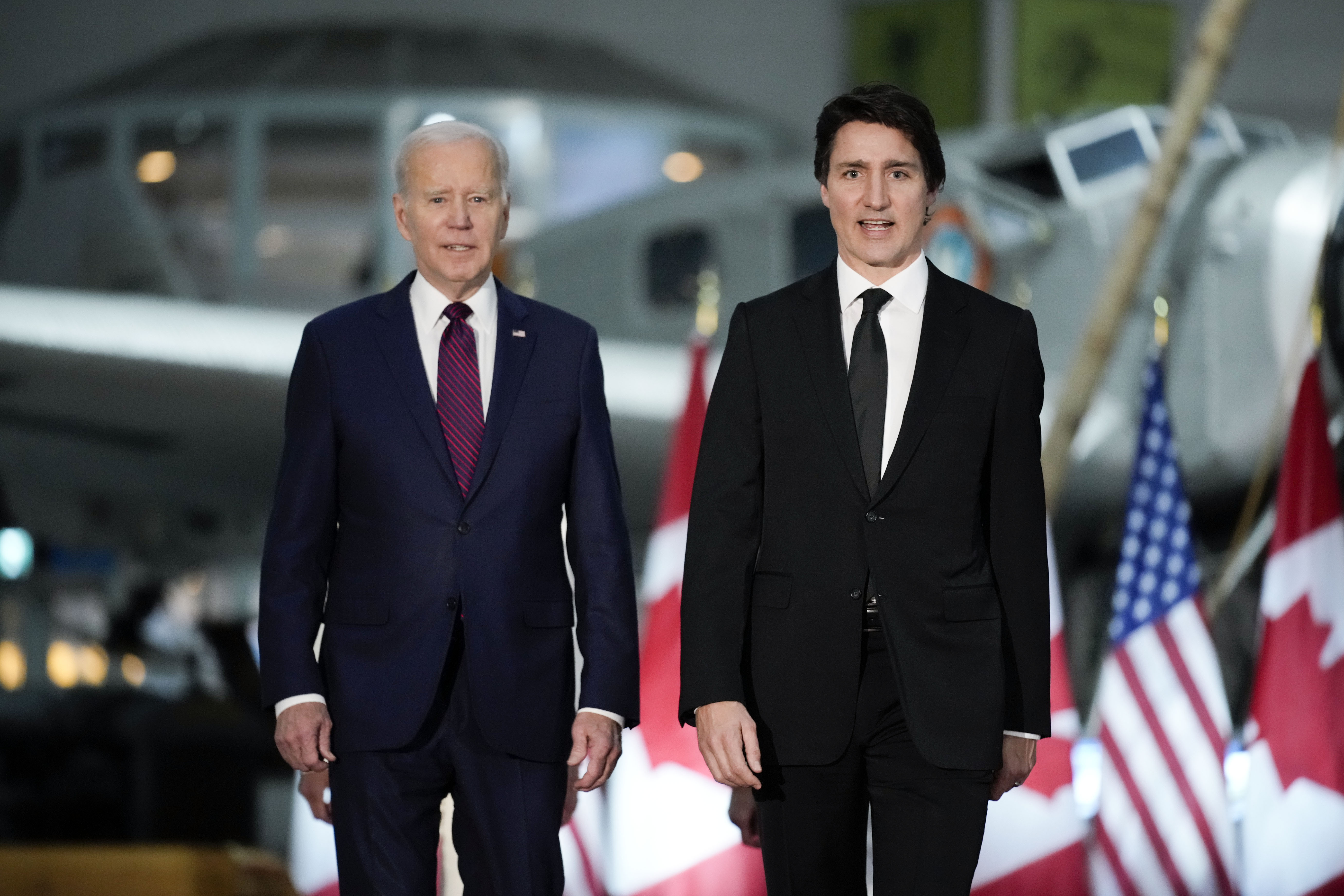 President Joe Biden and Canadian Prime Minister Justin Trudeau arrive for a gala dinner. President Joe Biden and Canadian Prime Minister Justin Trudeau arrive for a gala dinner.