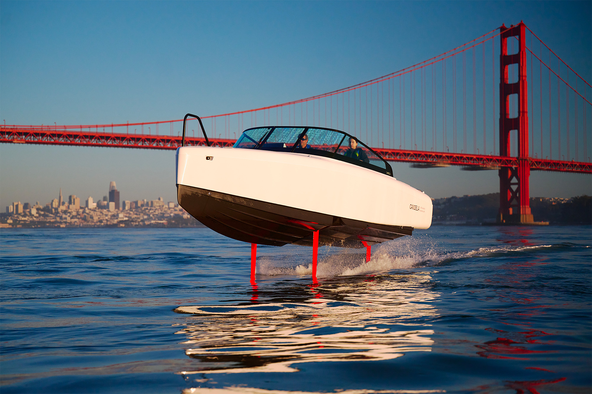 Candela's C-8 motorboat slicing through San Francisco Bay. Candela's C-8 motorboat slicing through San Francisco Bay.