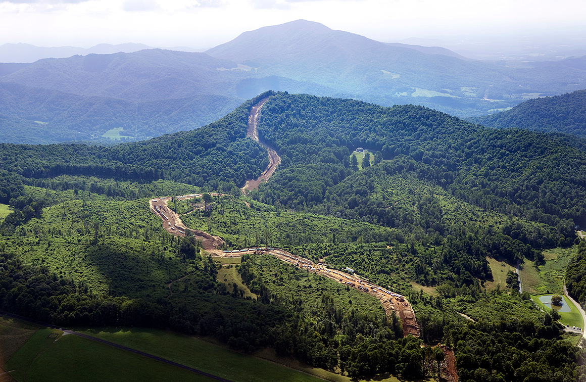 The path of the Mountain Valley Pipeline as it crosses Blue Ridge Parkway at Adney Gap. The path of the Mountain Valley Pipeline as it crosses Blue Ridge Parkway at Adney Gap.
