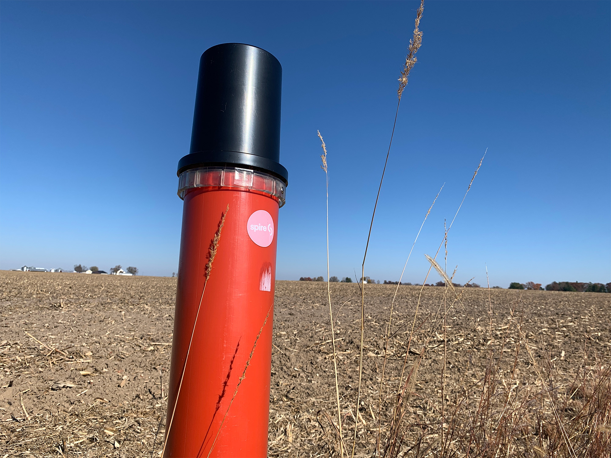 A pole marks the path of the Spire STL gas pipeline near Grafton, Illinois, north of St. Louis. A pole marks the path of the Spire STL gas pipeline near Grafton, Illinois, north of St. Louis.