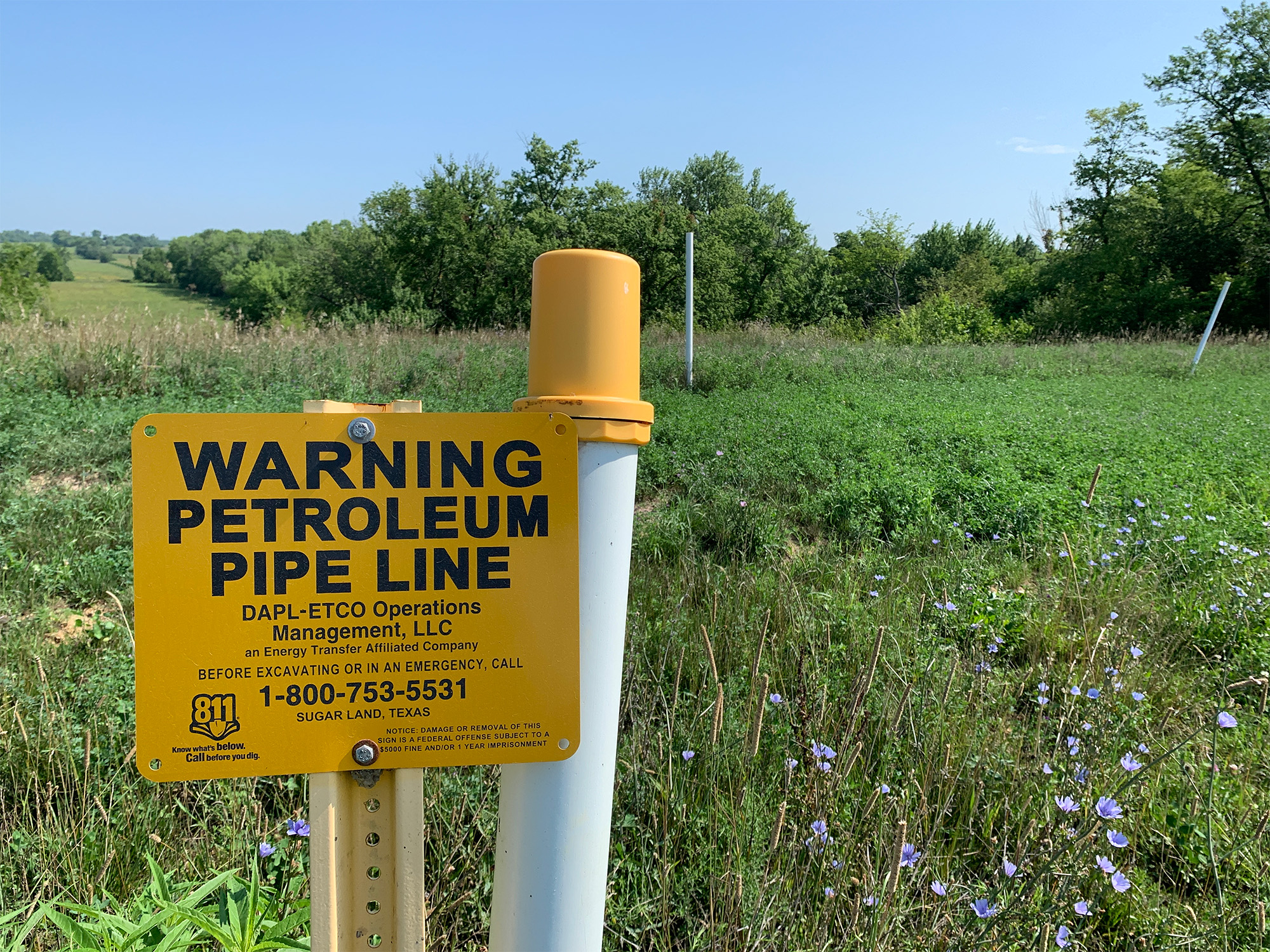 The Dakota Access oil pipeline near a road crossing outside Fairfield, Iowa. The Dakota Access oil pipeline near a road crossing outside Fairfield, Iowa.
