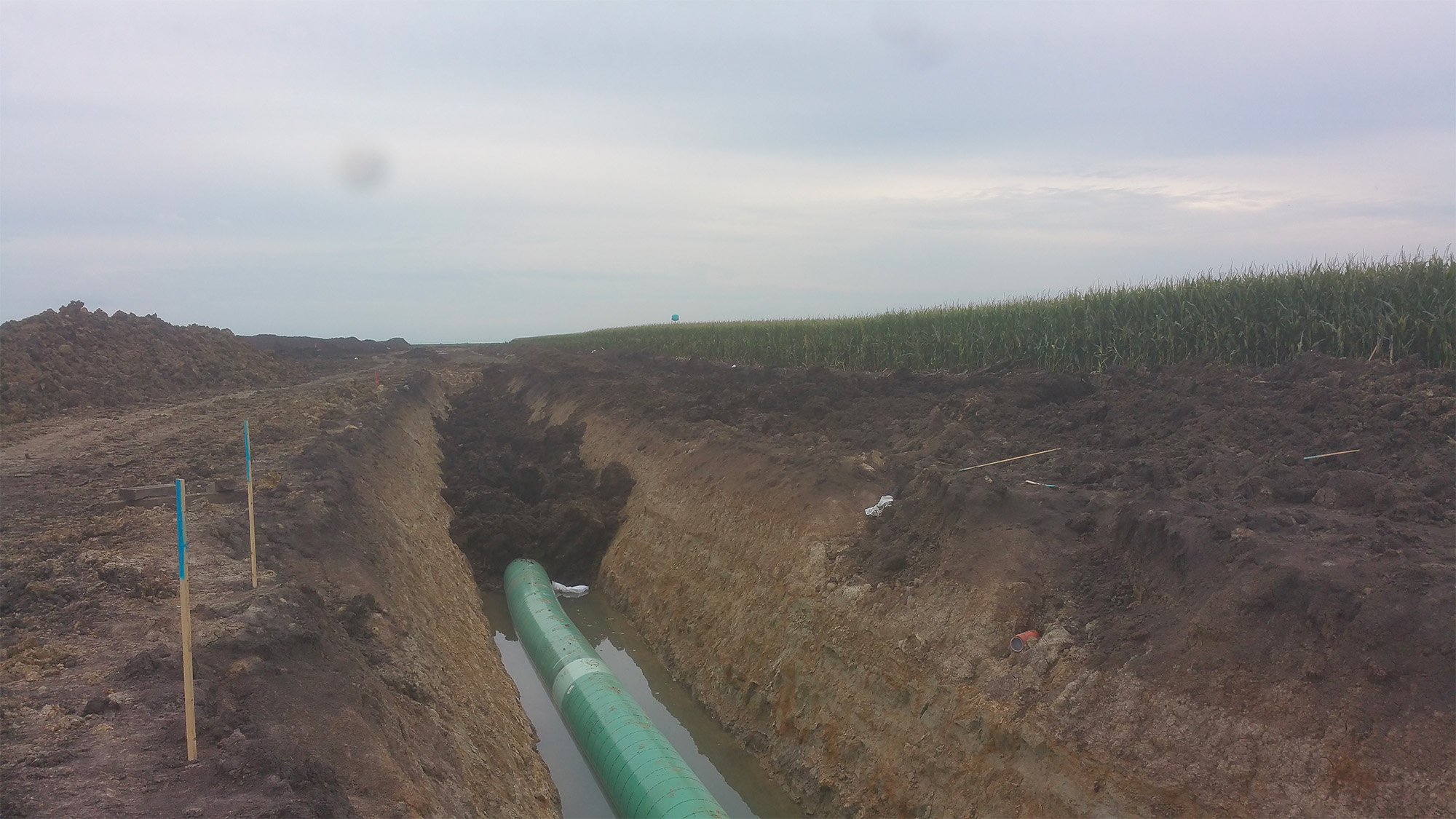 Topsoil in a pipeline trench. Topsoil in a pipeline trench.
